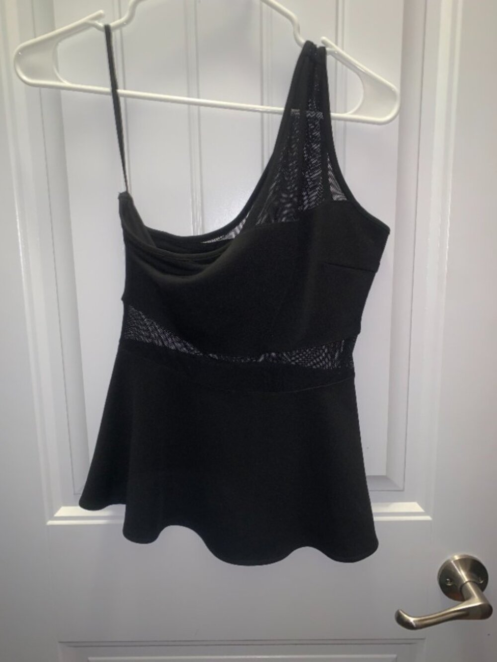 Black One Shoulder Peplum Top by G by Guess